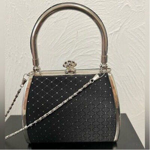 Very Cute & Elegant Black & Crystal Embellished top handle evening bag